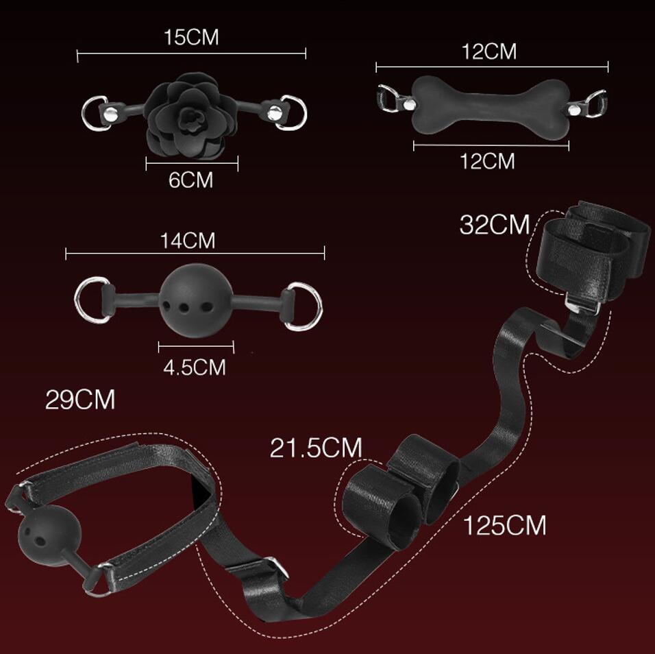 Sex Bondage Set Handcuffs + Footcuffs + Gag SM BDSM Dog Bones Silicone Gag Balls Drooling Sex Furniture Couple Play Toys Cosplay