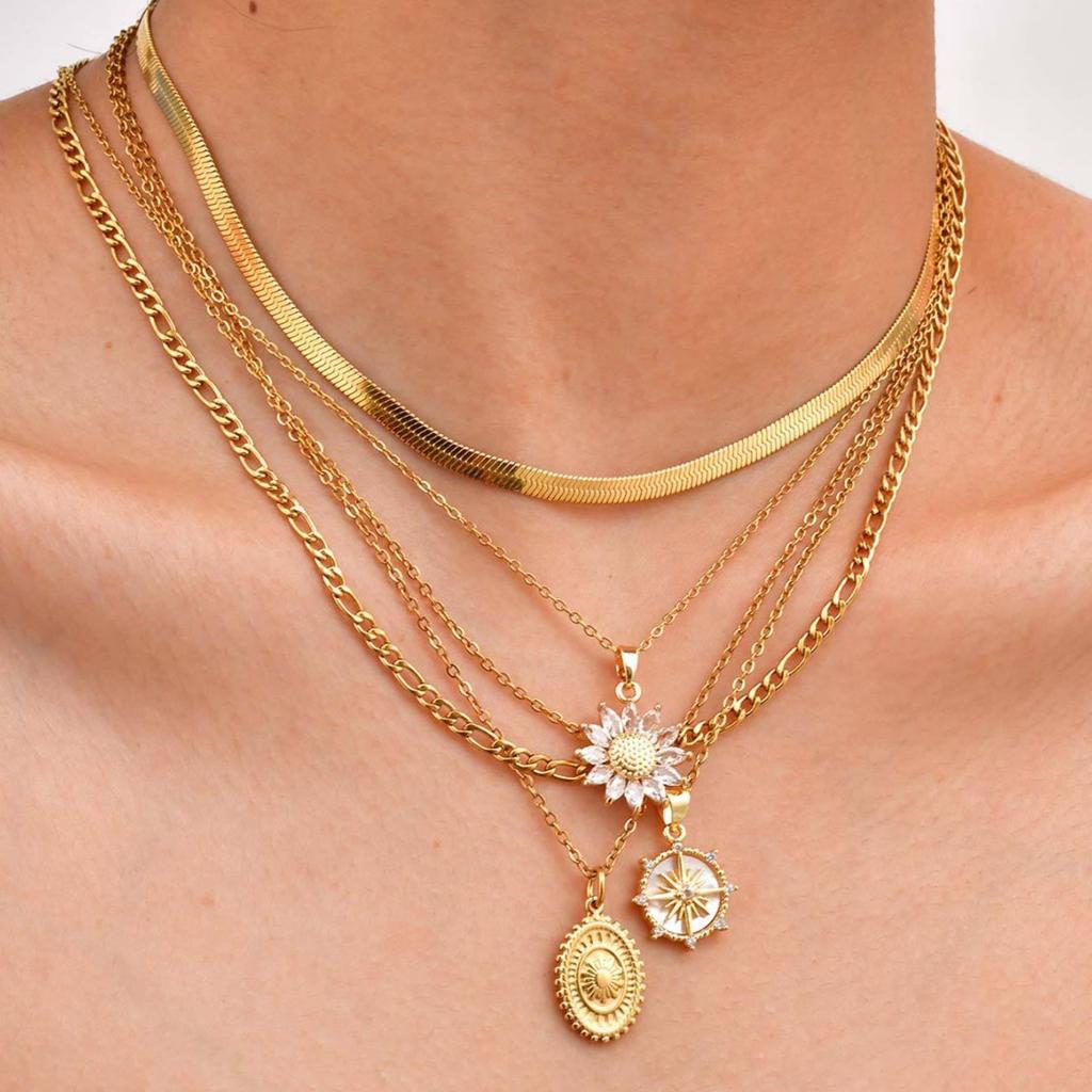 Jewelry, Wind Clavicle Chain Vintage Niche Plated 18K Gold Premium Sun Pendant Titanium Steel Necklace Women