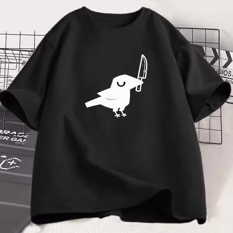 

Cartoon crow print versatile style Tshirt for summer Womens casual round neck short sleeved daily Tshirt 4XL