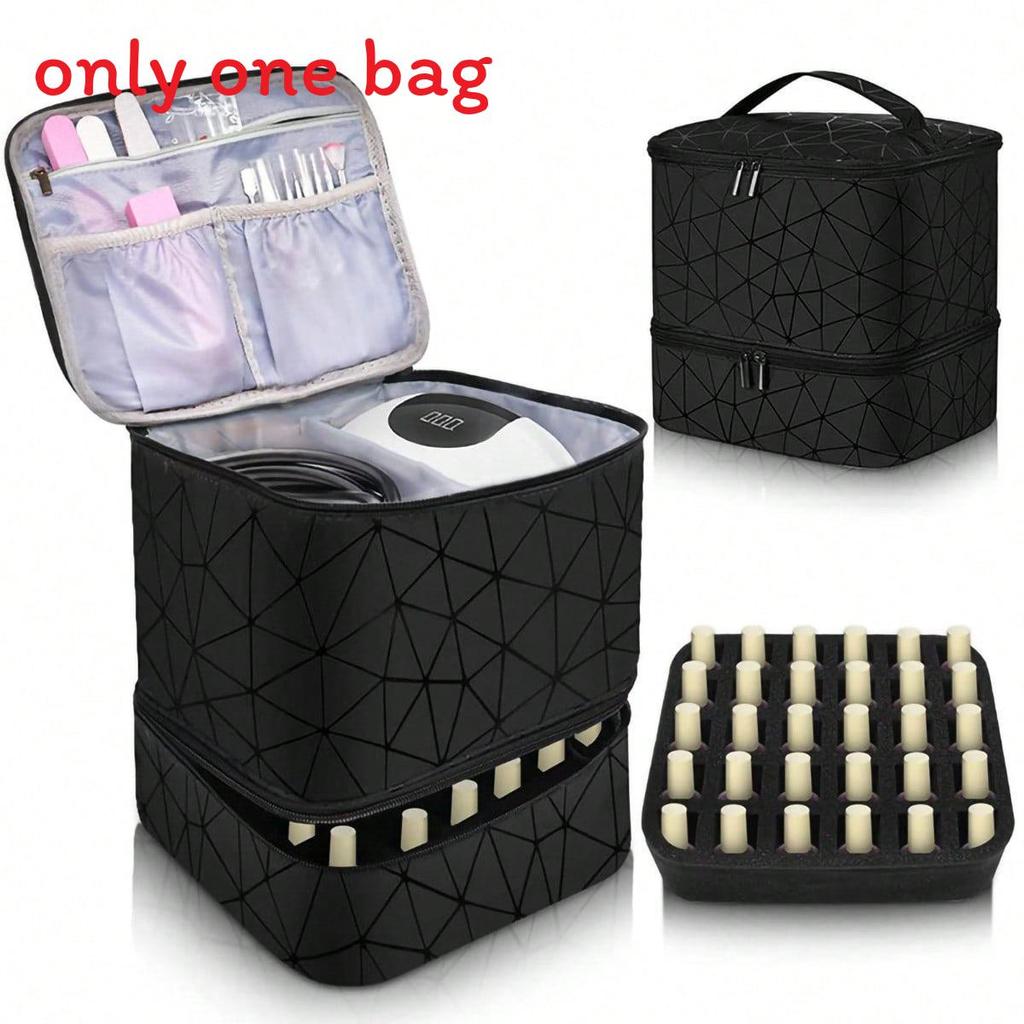 Pu Makeup Bag With Double Layer Nail Polish Organizer For Travel And Storage