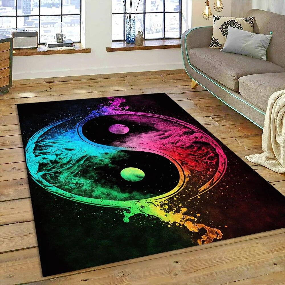 Yin og Yang 3D Naturaliser Kinesisk Tai Chi Teppe for Hjem Stue Soverom Sofa Dørmatte Dekor, Lekeområde for Barn Sklisikker Matte