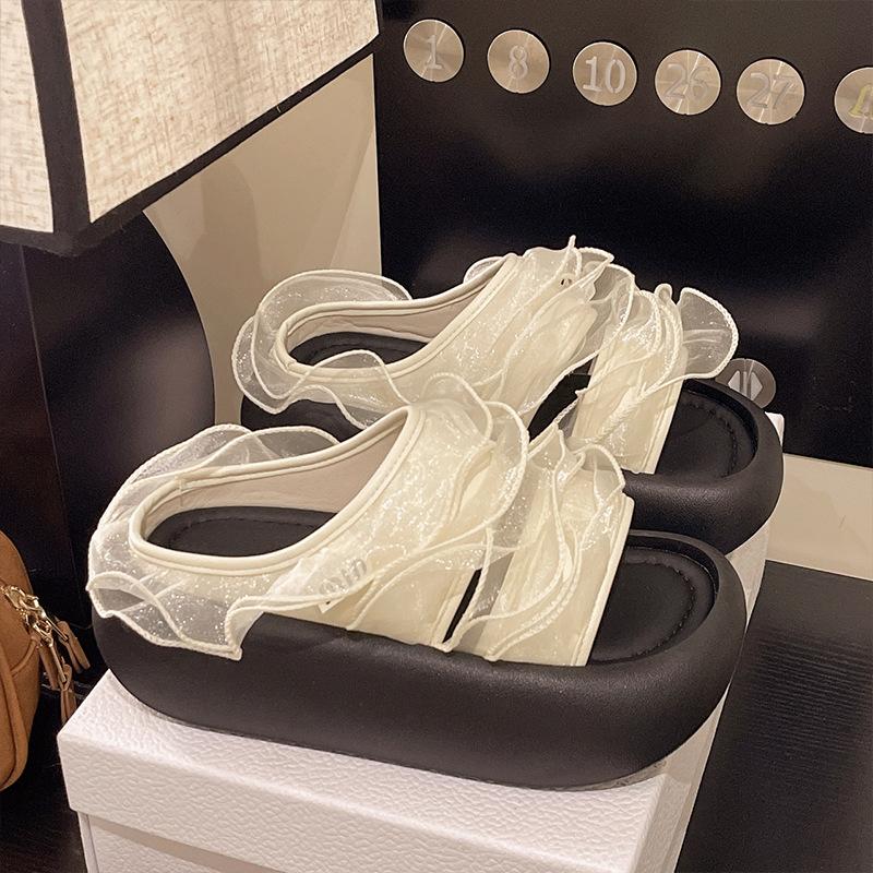 

2025 new thick-soled lace-edged slippers for women s summer wear with skirts, beautiful soft soles, not tired feet, cool slippers 40 белый