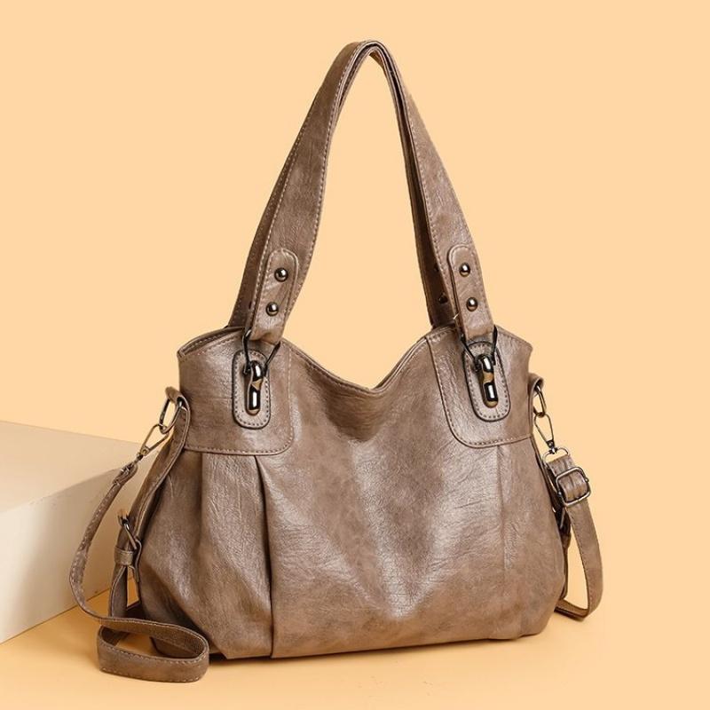 Large Capacity Black Brown Shoulder Bags For Women Large Shopper Bag Solid Color Soft Leather Crossbody Handbag Lady Travel Tote Bag