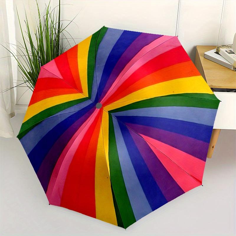 1pc Rainbow Pattern Automatic Open/Close Umbrella, Umbrella with Cartoon Design, Portable Compact Umbrella for Men & Women, Good Holiday Gif