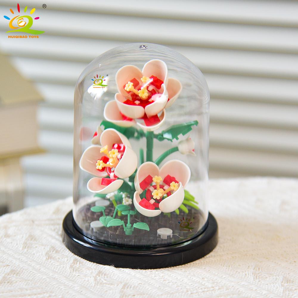 Non-Toxic Moc Eternal Bouquet Display Box Micro Building Block Flower Model Diy Home Desk Plant Decoration Brick Toy For Children