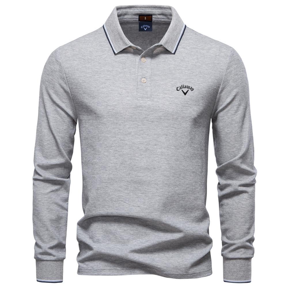 

Callaway 2025 Осень Новая Вышивка Мужская Футболка Поло с Длинным Рукавом, Однотонный Мужской Топ с Отложным Воротником, Универсальная Футболка Поло для Мужчин L