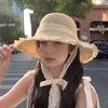 Beach Hat Natural High-Density Straw Fabric Sun Protection Wide Brim Dome Design Sun Hat Lace Bow Faux Pearls Decor Summer Hat