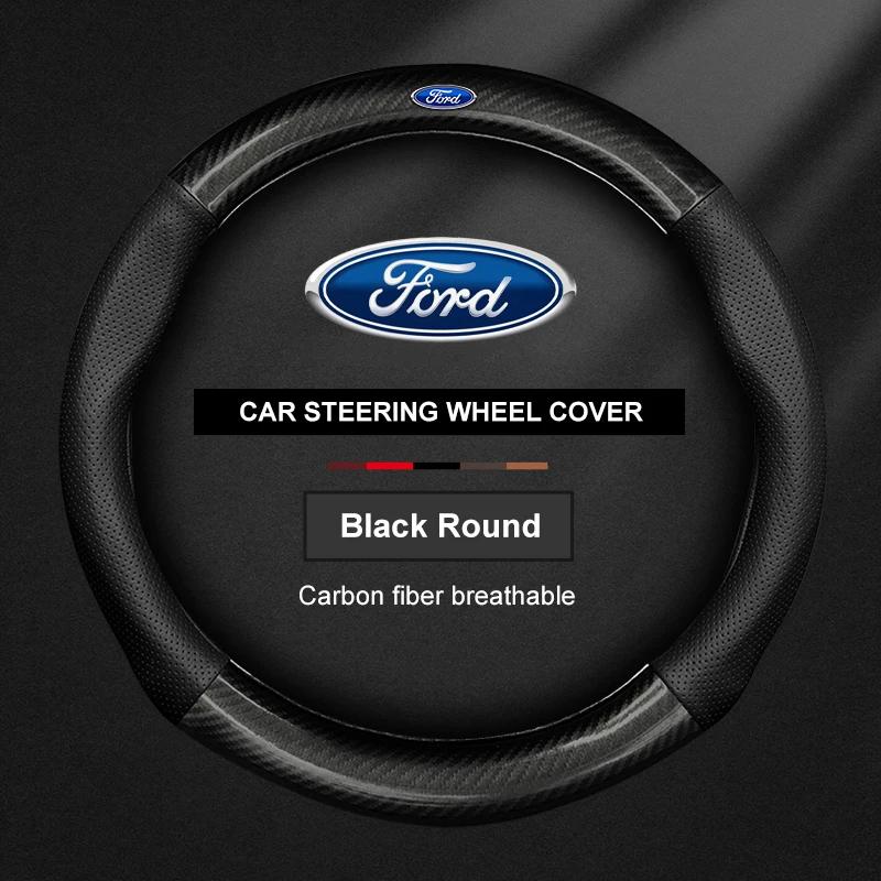 fypaj3 Car Carbon Fiber Ventilate Steering Wheel Cover Ford ST Mondeo F150 Fusion Mustang EXPLORER ESCAPE EDGE Fiesta Focus Kuga Ranger