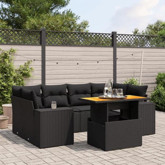 VidaXL Salon de Jardin avec Coussins 7 pcs, Canapés de Terrasse, Ensemble de Meubles de Patio, Mobilier d'Extérieur, Noir 3272532