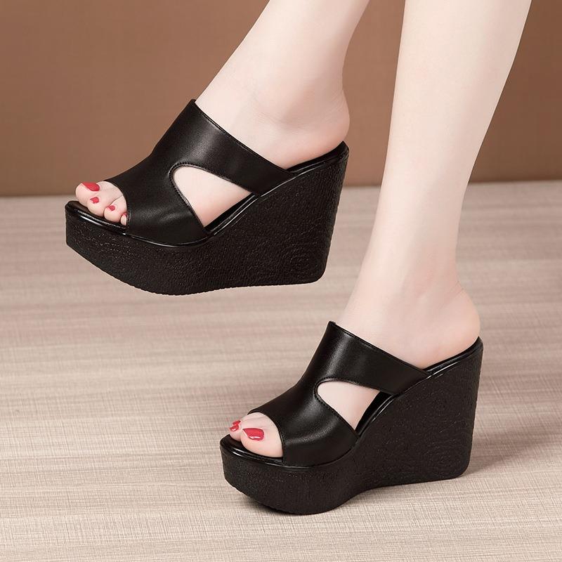 Super High Heel Wedge Cool Slippers Women's Summer New Muffin Thick Bottom Waterproof Table Fashionable Outer Wear Large Size Slippers