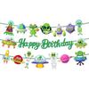 3Pcs Alien Happy Birthday Banners Space UFO Cutout Theme Banner Space UFO Cutout Birthday Party Banner Sign for Alien Baby Shower Partys Supplies