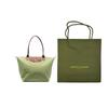 Longchamp Le Pliage Einfarbig Logo Druckknopf Klappe Reißverschluss Leinwand und Leder Knödeltasche Tragetasche Schultertasche Damen Taschen Olivgrün 1899089P77