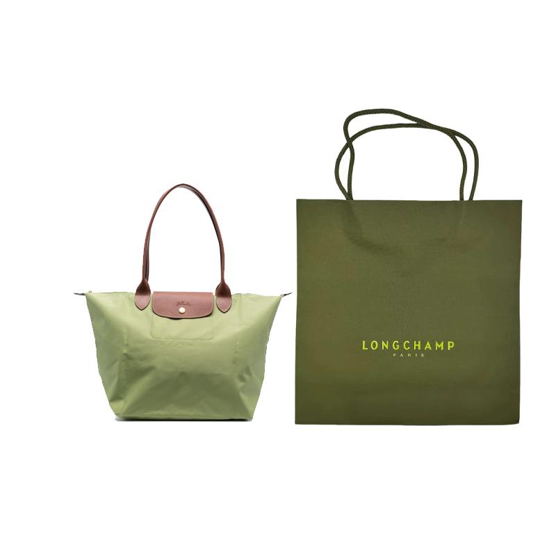Longchamp Le Pliage Einfarbig Logo Druckknopf Klappe Reißverschluss Leinwand und Leder Knödeltasche Tragetasche Schultertasche Damen Taschen Olivgrün 1899089P77