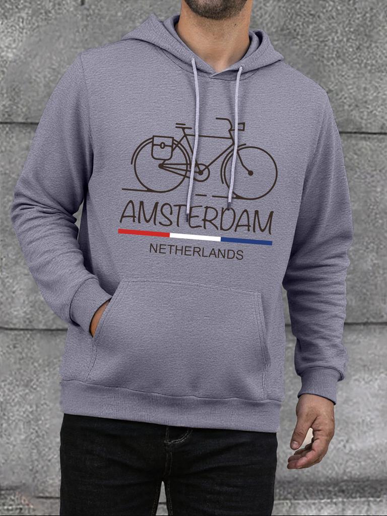 Amsterdam Netherlands Bike Prints Mans Hoodie Fashion Hip Hop Clothes Street Casual Hoody Autumn Loose Warm Sportswears Male