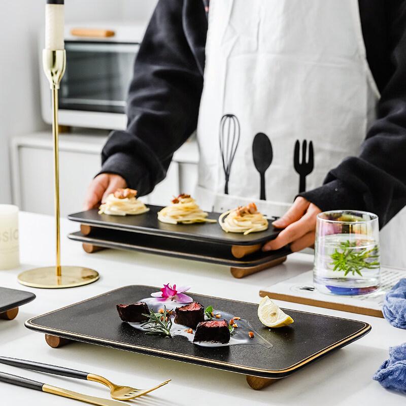 Black Rectangular Ceramic Serving Plate