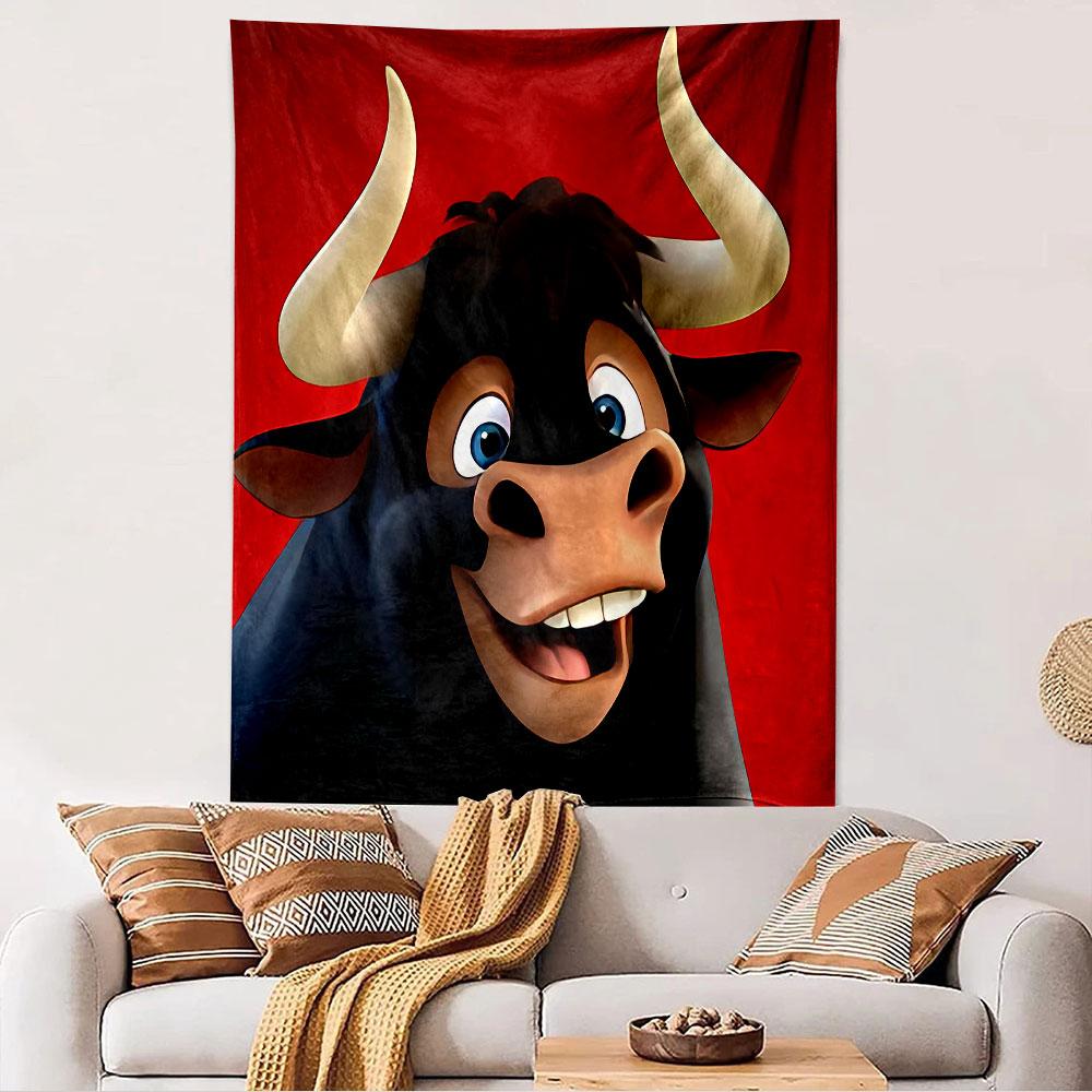 Ferdinand Bull Tapestry Wall Hanging, Animated Bull Movie Poster Art, Family Wall Decor for Bedroom Living Room Dorm