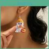 Cartoon Halloween Themed Ghost Milk Tea Pumpkin Pattern Women Earrings Acrylic