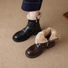 Women Fur Edged Short Plush Ankle Boots for Winter Side Zip Chunky Heel Warm Booties  Classic Leisure Short Boot
