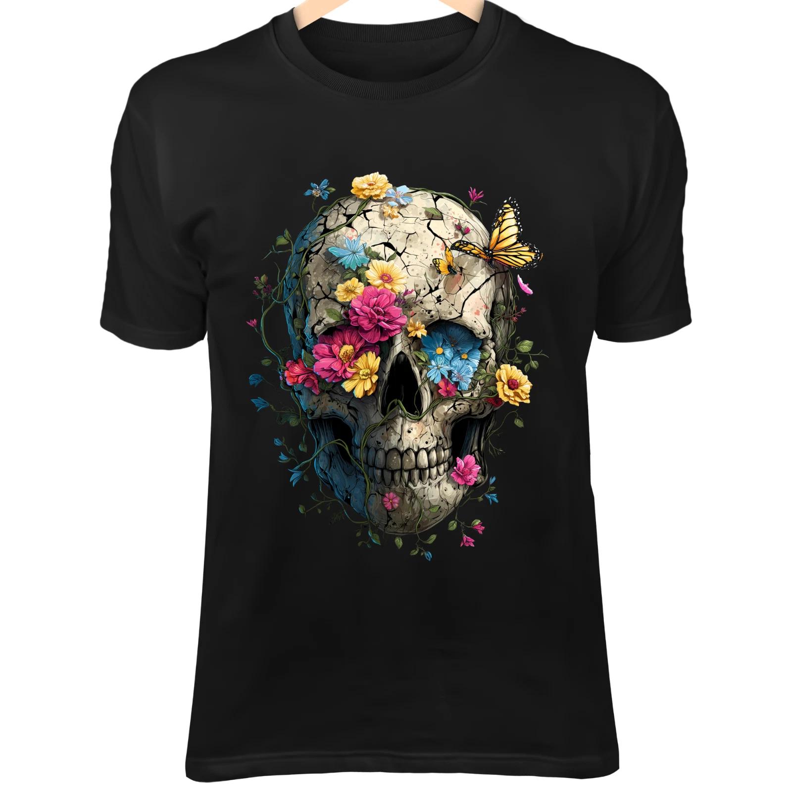 Floral Skull Garden - Cracked Bone, Blooming Flowers, Vines & Butterflies L