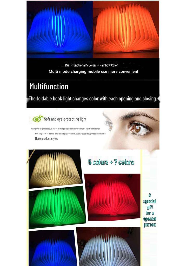 Foldable LED Bluetooth Book Light - Touch-Activated Lamp & Night Light, Ideal for New Year Business Gifts