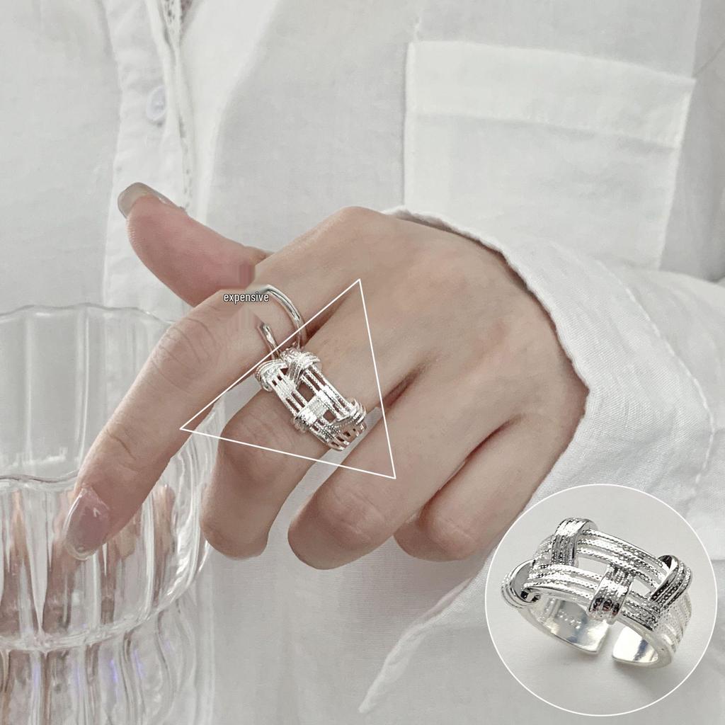 Korean Retro Geometric 925 Silver Plated Open Ring for Women