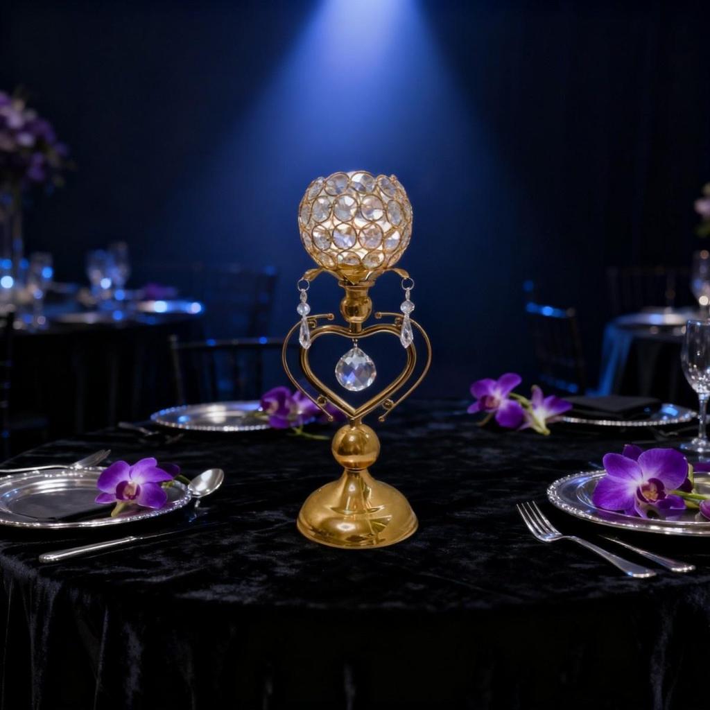 European Iron Crystal Candelabra: Heart-Shaped Metal Ornament for Candlelit Dinners & Home Decor