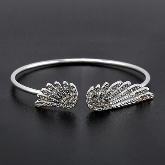 Women's Fashion Silver Color Rhinestone Angel Wings Bangle Cuff Bracelet Jewelry