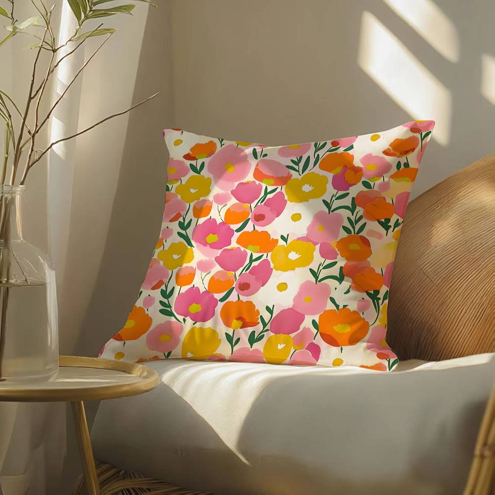 Kissenbezug mit Allover-Blumenmuster, seidig-elegant, komfortabel, Sofa-Bett, unsichtbarer Reißverschluss, Strandkissenbezug