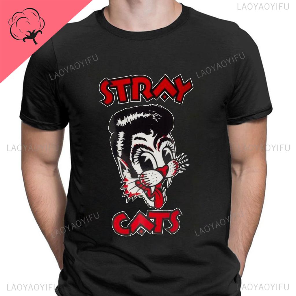 Stray Cats Rock Klassiska T-shirts Amerikanskt Rockabillyband Fan Hipster Streetwear Mode Andningsbar Pojke Flicka Män Kvinnor Bomulls T-shirt