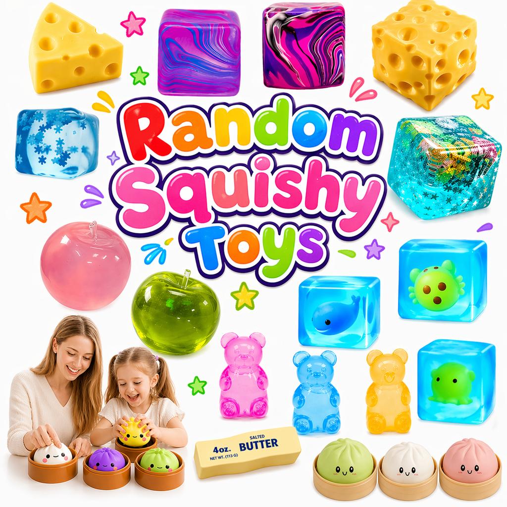 1Pc Random Style Squishy Toy Blind Box  Soft Slow-Rising Taba Stress Relief Fidget Toy Cute Food & Animal Design Square