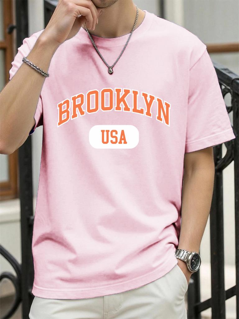 Brooklyn Usa Art Word Print T Shirt For Men Summer Casual Retro Clothes Cotton Trendy Soft TShirt Unisex ONeck Loose Top