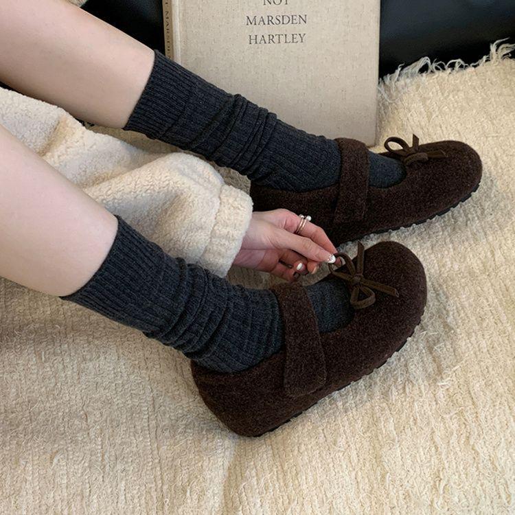 

Women s Velvet-Lined Velcro Bow Moccasins - Thick Sole Mary Jane Shoes for Autumn and Winter 40