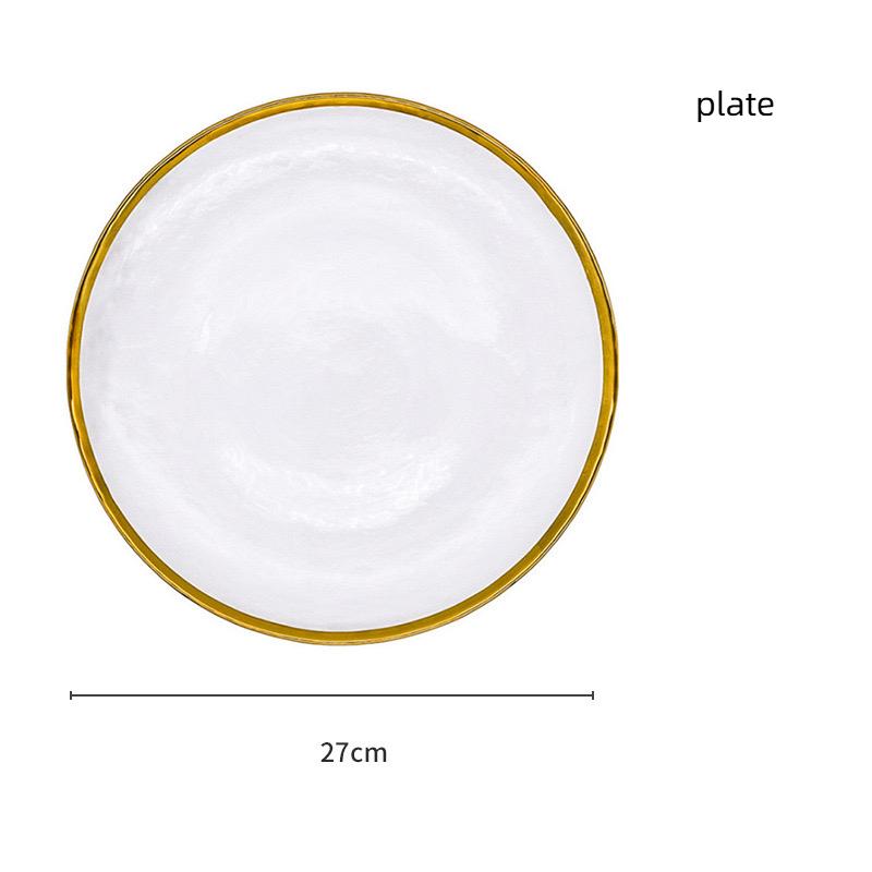 

Набор тарелок и мисок из термостойкого стекла с золотой окантовкой — элегантная прозрачная посуда для украшения дома и вечеринок E