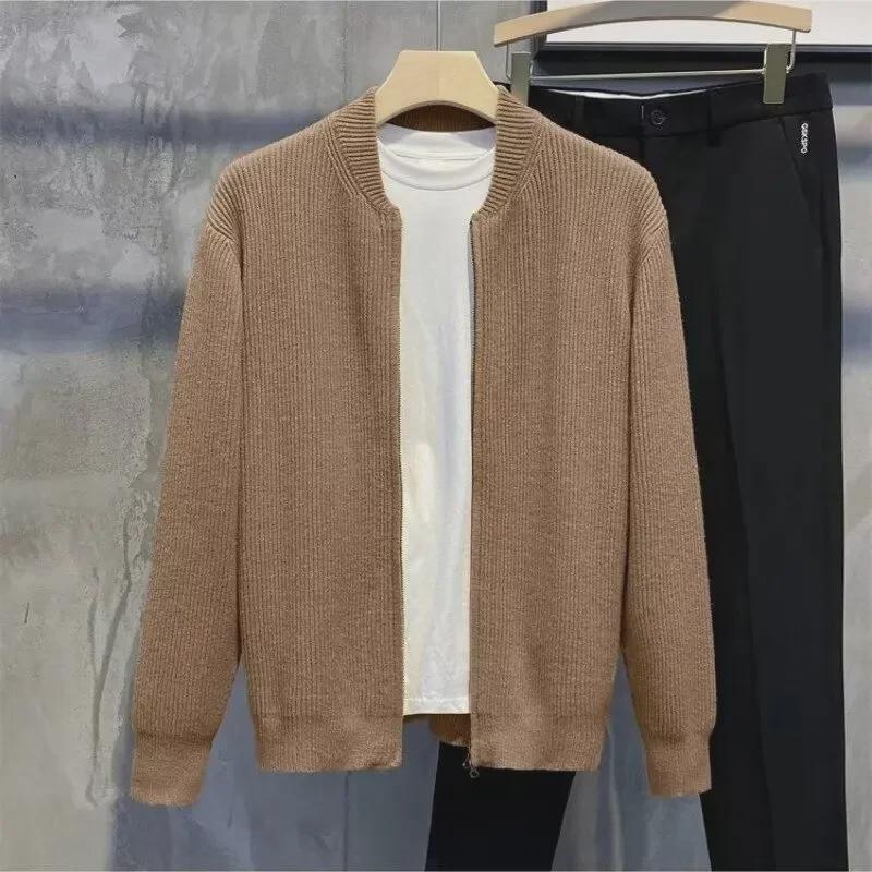 2024 Men's Double Zipper Solid Color Knitted Cardigan Sweater