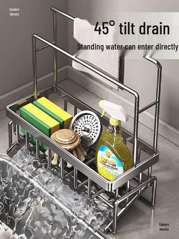 Slope Kitchen Sink Rack: No-Punch Rag & Soap Holder with Draining Function