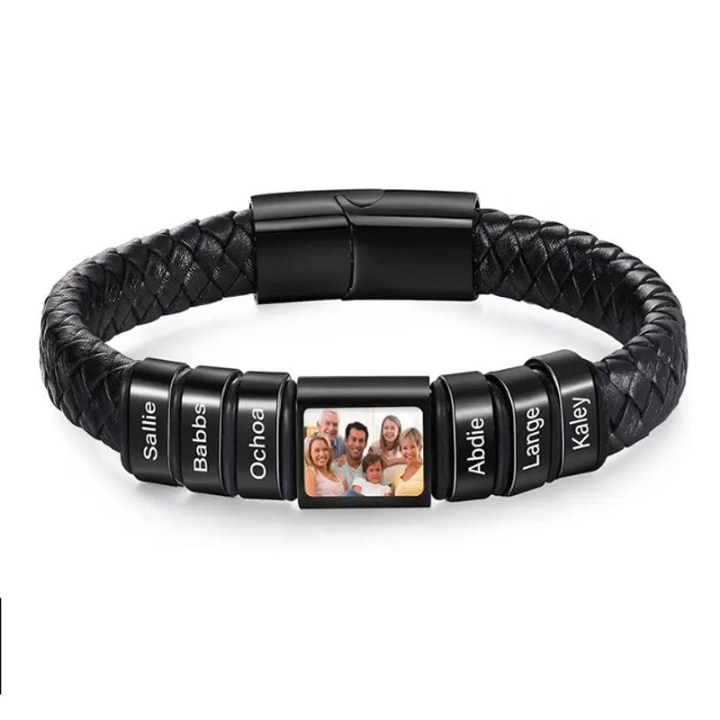 Personalizovaný náramek s fotografií pro muže, náramek s vlastním obrázkem, kožený gravírovaný náramek, šperk jako dárek pro muže, chlapce, manžela