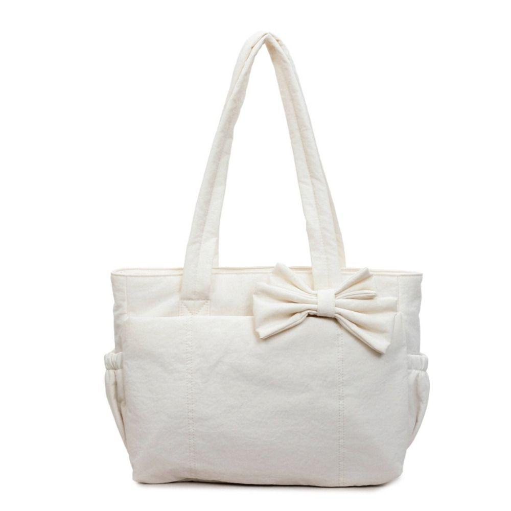 Korean Style Bow Tote Bag Large Capacity Nylon Handbag Cotton Padded Shoulder Bag  Girls