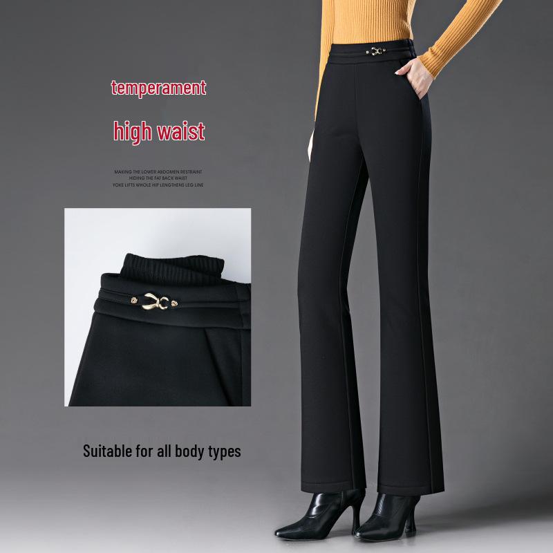 2024 Winter High-Waist Slimming Fleece-Lined Flare Mom Pants