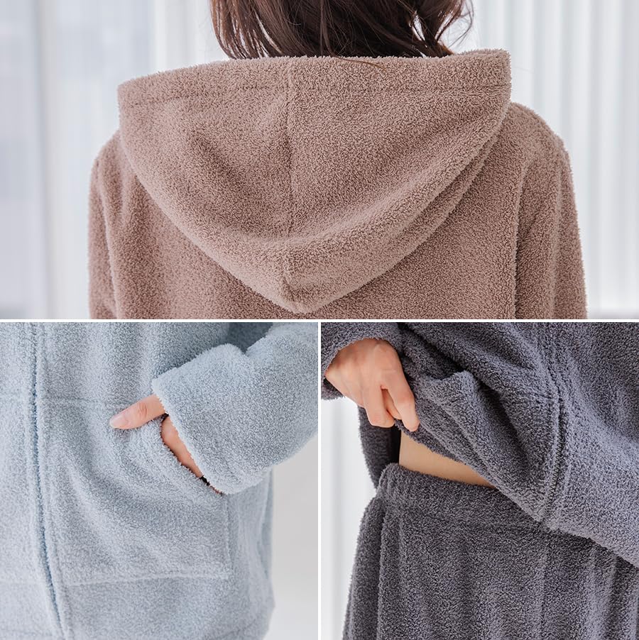 Fluffy Pajama Top and Pants [growncharm] Women's Set, [MOKO01] (JP, Alphabet, M, Brown)