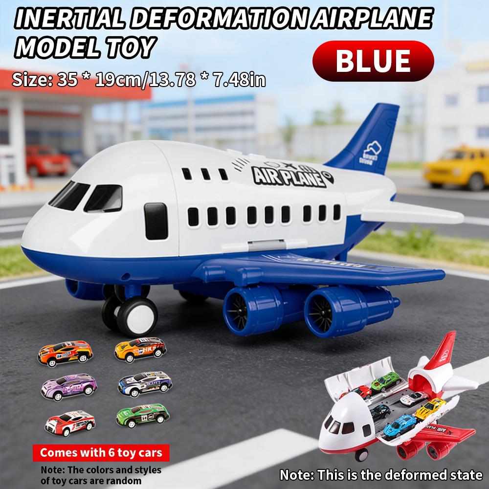 Children Airplane Playset Big Passenger Plane with 6 Toy Cars Inertia Vehicle Color Box