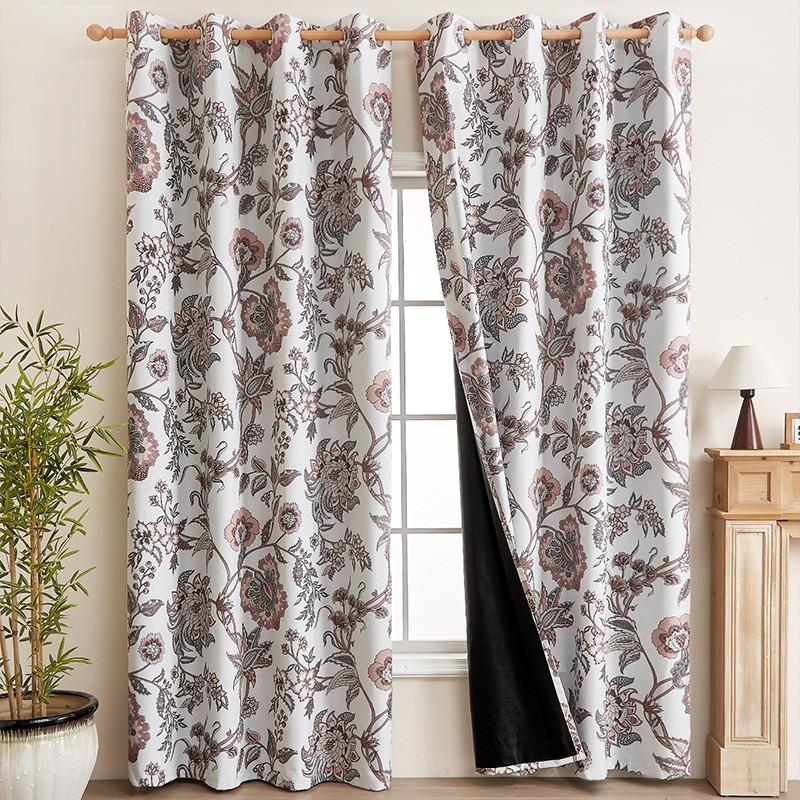 Full Blackout Curtain With Eco-Friendly Coating Floral Geometric Patterns Grommet Top Living Room Bedroom