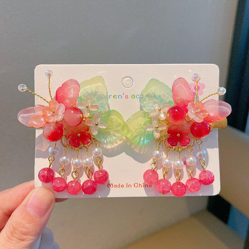 Ancient Style Flower Tassel Hanfu Hair Clips for Women and Girls - Princess Double Clips