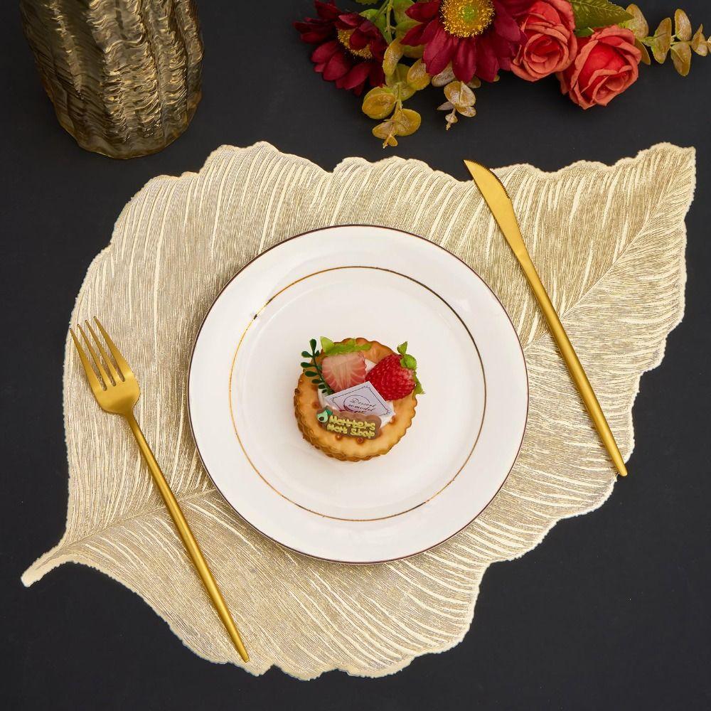 Gold Leaf Placemat Heat Resistant Waterproof Coaster Dining Mat Washable Wipeable Table Runner Dinner Table Decoration