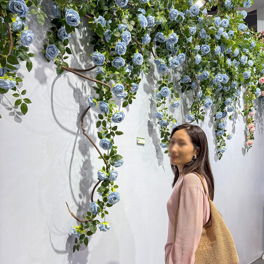 Multicolor Artificial Rose Vine Photo Props Green Leaves Rose Silulation Flower DIY Wall Ornament Fake Flower Vines