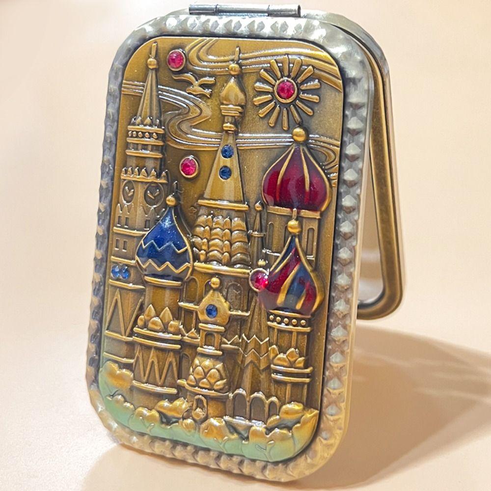 Retro Makeup Mirror Square Cosmetic Folding Mirror Deroration Compact Pocket Mirror  Women