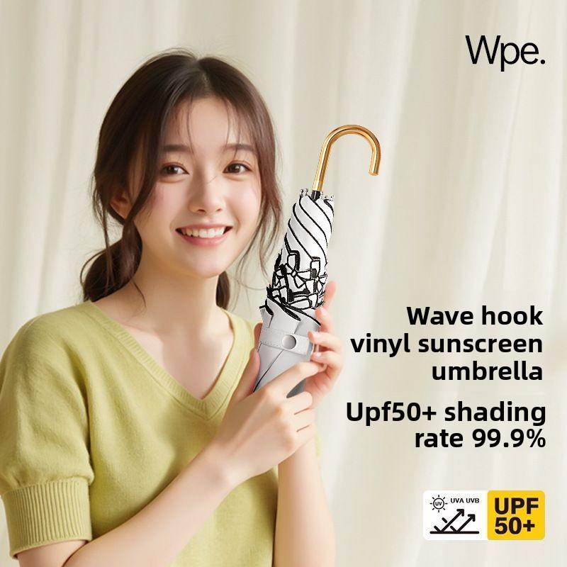 BEPAN Three-fold Handle Sun Umbrella, Portable Embroidered Folding Sun Umbrella, UV Protection, Suitable for Both Sunny and Rainy Days