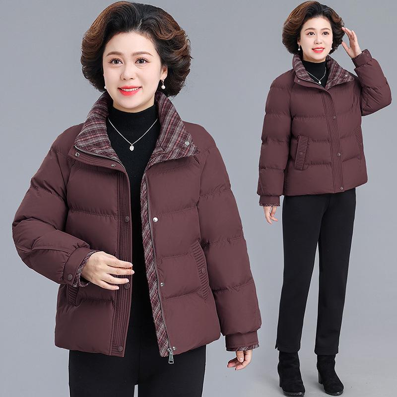 

Warm Winter Stand Collar Cotton Jacket for Middle-Aged Women XL (115-130 lbs) червоний