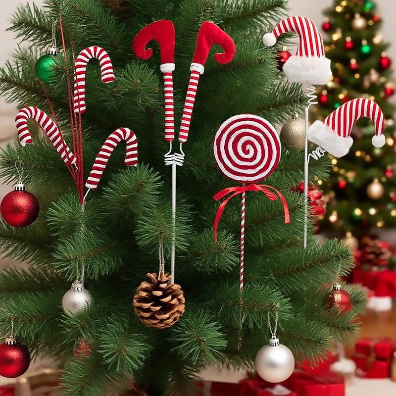 Christmas Stripe Pattern Design Fabric Art Handicrafts Xmas Tree Simulated Cane Candy Ornament Festival Decoration