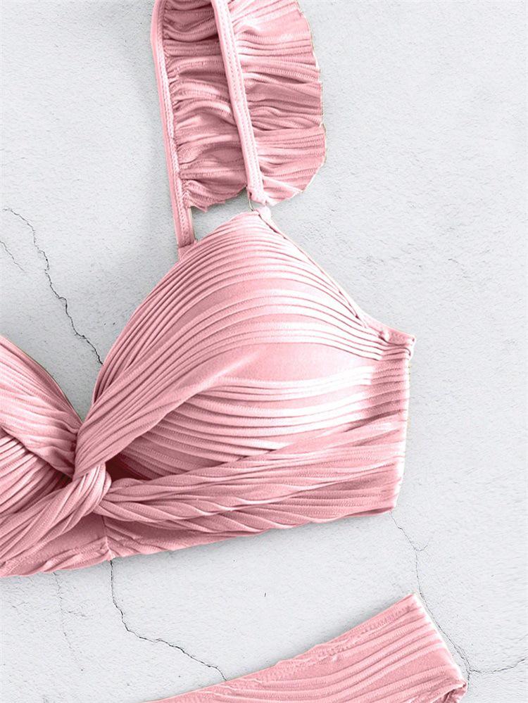 2025 Dámské evropské a americké jednobarevné volánkové bikiny - Letní sexy plážové plavky