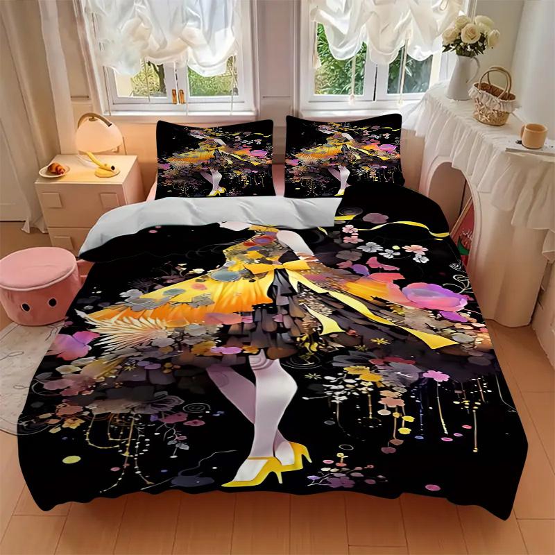 3pcs Anime Cartoon Design Comforter Set with One Quilt Cover and Two Pillowcases (No Core) - Festive Gift for Bedroom and Guest Room Decoration, Polye